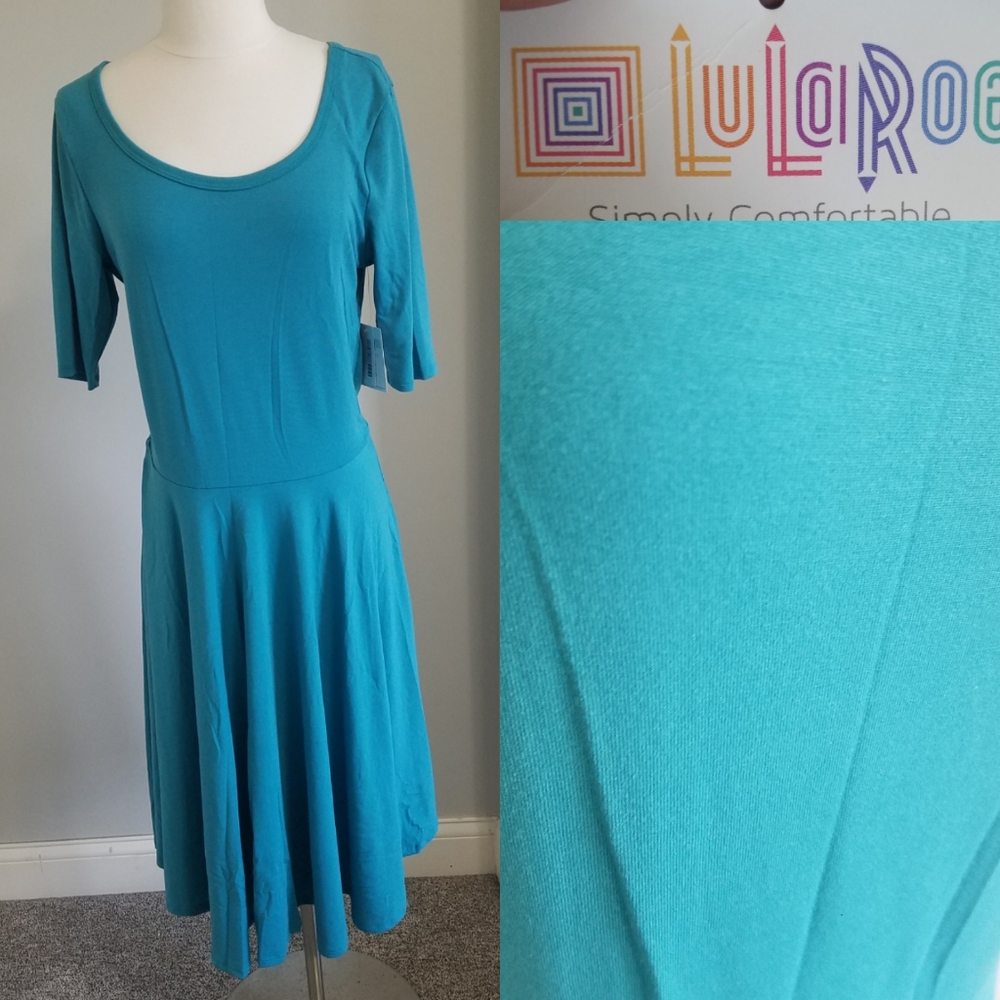 Solid Teal Blue Nicole Swing Dress by LuLaRoe Unicorn size Large NEW